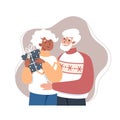 Grandpa and Grandma holding a gift, vector illustration